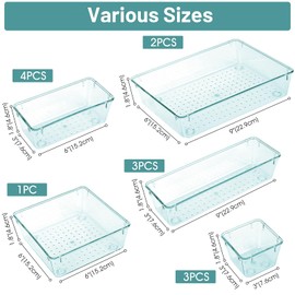 WOWBOX 13 PCS Clear Plastic Drawer Organizer Set, 5 Sizes Desk Drawer Divider Organizers and Storage Bins for Makeup, Jewelry, Gadgets for Kitchen, Bedroom, Bathroom, Office