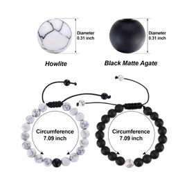 BBTO Howlite Bracelet Black Matte Agate Bracelet Couples Bracelet Distance Bracelet Energy Beads Bracelet for Valentine's Day Present (Classic Style)