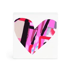 DEMDACO Pink & Black Heart - 4 Inch MDF Wood Decorative Tabletop Block Sign