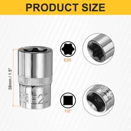 HARFINGTON 4pcs E-Torx Socket 1/2" Drive E20 External Torx Deep Socket CR-V 6 Point Spline Star Female Bit Sockets for Auto Repairs Home Maintenance DIY Hand-making 1.5" Length