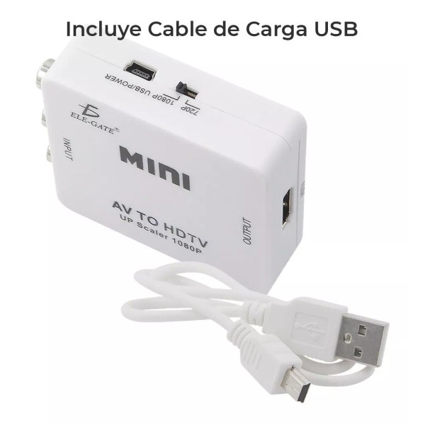 Ele-Gate Adaptador RCA2HDMI de 2 RCA (AV), USB (solo corriente) hembras a 1 HDMI hembra Ele-Gate CON.24 blanco