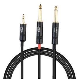 Maro 3.5mm 1/8" TRS to Dual 6.35mm 1/4" TS Mono Y Cable Splitter Cord for Computer, Laptop, Multimedia Speakers and Home Stereo Systems, 10ft