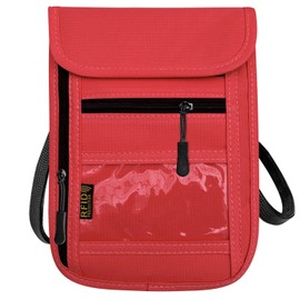 RFID Blocking Travel Neck Wallet Pouch and Passport Holder, Travel Neck Pouch Passport Holder for Women & Men - Red
