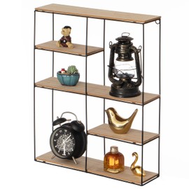 Vintiquewise Rectangular 4-Tier Floating Wall Shelf - Metal and Wood Wall-Mounted Display Shelf - Multi-Functional Wall Storage, Perfect for Entryway, Bathroom, Bedroom, Living Room, or Office