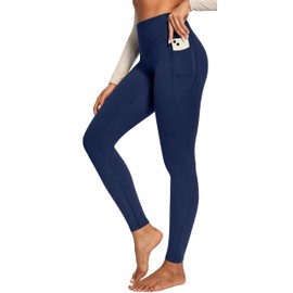 IUGA Compression Fleece Lined Leggings Women No Front Seam Thermal Leggings for Women Tummy Control High Waist Yoga Pants Dark Blue