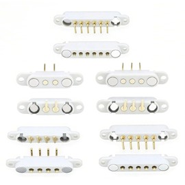 2 Pair White Magnetic Bend Pogo Pin Connector with Location Hole, 2/3/4/5/6Pin 2A Pogopin Magnetic Connector Male+Female 2.54MM Through Holes Spring Loaded Connector DC Charge Probe Socket (2Pin)
