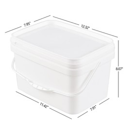Lesbin 3 Gallon Plastic Utility Industrial Pail with Handle, 4-Pack White Rectangular Bucket with Snap Lid