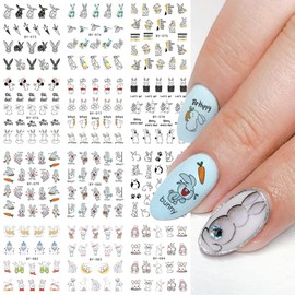 Bunny Nail Stickers Easter Nail Decals Nail Art Stickers Decals Rabbit Carrot Water Transfer Foil for Nail Art Slider Watermark Accessories Geometry Design Manicure Decoration Supplies for Women 12PCS
