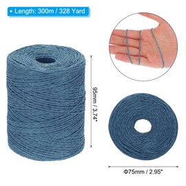 PATIKIL Natural Cotton Raffia Yarn 328 Yard, Crochet Raffia Paper Ribbon for DIY Sun Hat Beach Bag Crochet Yarn Wrapping Knitting, Navy Blue