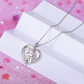 JLYY Unicorn Gift Jewelry Lovely Sterling Silver Unicorn Necklaces for Teen Girls Women Daughter Mom Granddaughter Grandma Birthday Xmas Gift