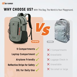 SKYSPER 30L Hiking Backpack Travel Men's Rucksack, Lightweight Day Pack for Travel Walking Women