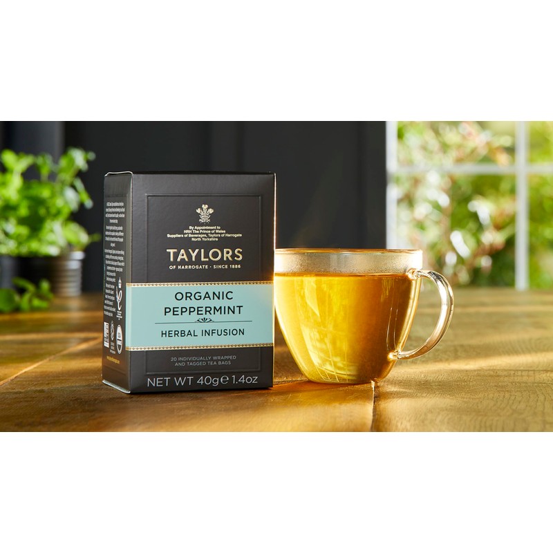 Taylors of Harrogate Organic Peppermint, Herbal Tea, Individually Wrapped Bags,