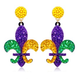 Mardi Gras Earrings Glitter Fleur De Lis Mask Drop Dangle Earrings Carnival Cosplay Party Jewelry Gifts