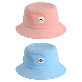 HTTDSLF 2 Pieces Fishing Hat Children Baby Sun Hat Toddler Sun Hat Children Breathable Sun Hat with Chin Strap Bucket Hat Beach Hat Cap Hat Summer Pink and Blue