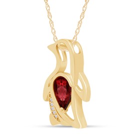 AFFY Pear Simulated Garnet & Cubic Zirconia Penguin Pendant Necklace 14K Yellow Gold Over Sterling Silver