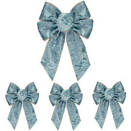 CHMOART 4 Pieces Haze Blue Wreath Bow 7.0 x 10.2 Inches Wedding Bows Blue Velvet Bow Birthday Craft Bow Holiday Tree Topper Ornament Bow for Home Front Door Decorations