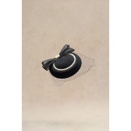 BABEYOND Veil Fascinator Hat for Women Tea Party Kentucky Derby Fascinator Hat Pillbox Hat Feather Fascinator with Pearl (Black)