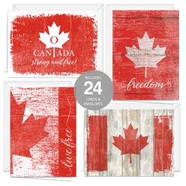 Patriotic Blank All Occasion Greeting Cards / 24 Canadian Flag Freedom Note Cards With White Envelopes / 4 7/8" x 3 1/2" Cards/Made In Canada
