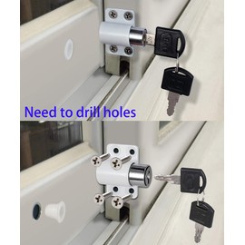 4PCS Sliding Window Lock Security with Key for Sliding Door, Child Safety Locks Home Security Childproof Door Lock, Aluminum Protective Anti-Theft Lock Push Window Kids, White