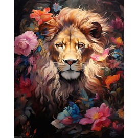 XTXGERL Paint by Numbers Lion for Adults, Acrylic Oil Painting by Numbers Kits for Beginner with Paintbrushes Brushes Paintwork Art Canvas for Home Decor 16x20 inch / 40x50 cm