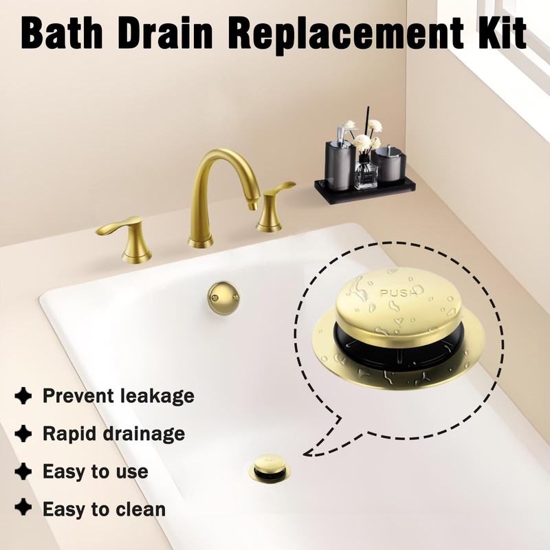 Tip-Toe Tub Drain, Bathtub Drain Replacement Kit, with 2 Hole