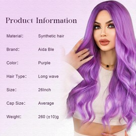 Long Purple Wavy Wig for Women 26inch Lavender Purple Wavy Wigs Natural Curly Synthetic Heat Resistant wigs for Girls Halloween Cosplay Daily Party Use,Purple One piece