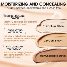 Body Make Up Waterproof, Leg Make Up Waterproof 100 ml, Body Make Up Waterproof with Foundation Brush, Long Lasting Cover (02# Light Brown)