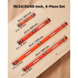 Aluminum Alloy I Beam Bubble Leveler 4 Piece Set-16/24/36/48in Magnetic Level with 3 Green Vials Clear Craft Tools & SuppliesDefault: Default