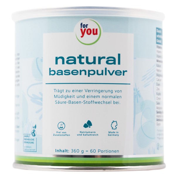 natural Base Powder, Drink Powder, Base Powder Against Acidification, 360 g, 60 Servings of Bases Citrate, With Potassium, Calcium, Magnesium, Iron and Zinc, Ideal for Base Fasting, Sugar-Free, Vegan