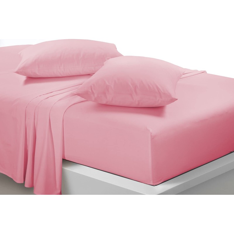 Fitted Bed Sheet With FREE Pillow Case Poly Cotton PINK