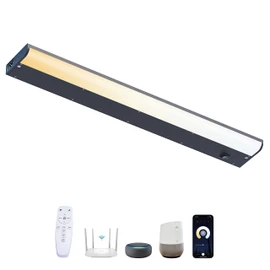 24" Under Cabinet Lighting Hardwired or Plug-in, 2700K-6500K Adjustable Color, Dimmable LED Under Counter Lights for Kitchen, 2400LM, App/Alexa/Google/Remote Control, Timer, CRI>90, Linkable, Black