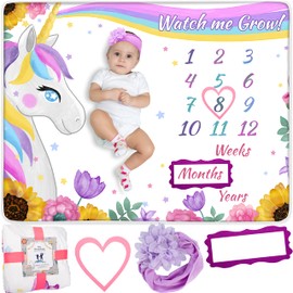 Happy Chlea® Monate Baby Blanket for Newborn, Male and Female, Original Gift for Neommom, Photo Blanket, Children, Gift Idea for Babies, Certified (Unicorn)