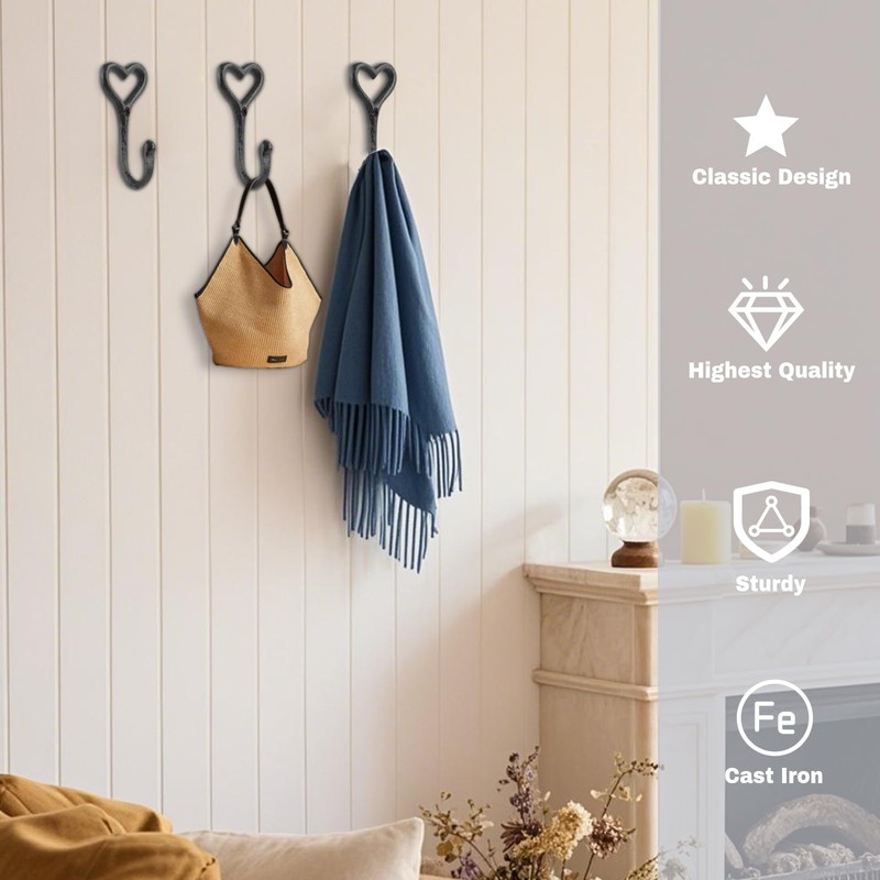 NiCola Black Hooks, Cast Iron Coat Hook, Handmade Decorative Wall