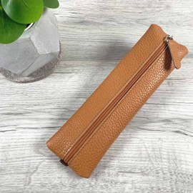 SinnWunder® Real Leather Pencil Case with Elastic Band for Ring Planner or Bullet Journal, Cognac-brown, Planner case with rubber