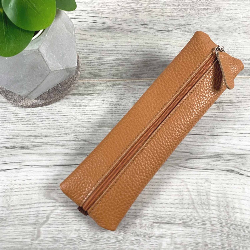 SinnWunder® Real Leather Pencil Case with Elastic Band for Ring
