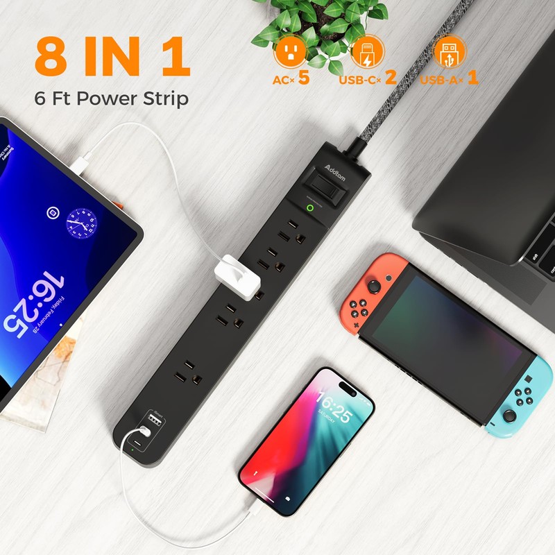 2 Pack Power Strip Surge Protector - 5 Widely Spaced