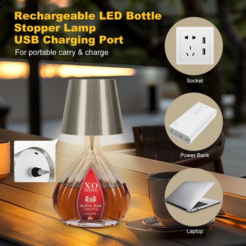 Wireless Bottle Lamp, 2024 New 3 Color Rechargeable Wine Bottle