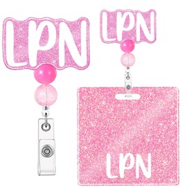LPN Nurse Badge Buddy with Badge Reel Retractable Nursing ID Clip (Pink LPN)