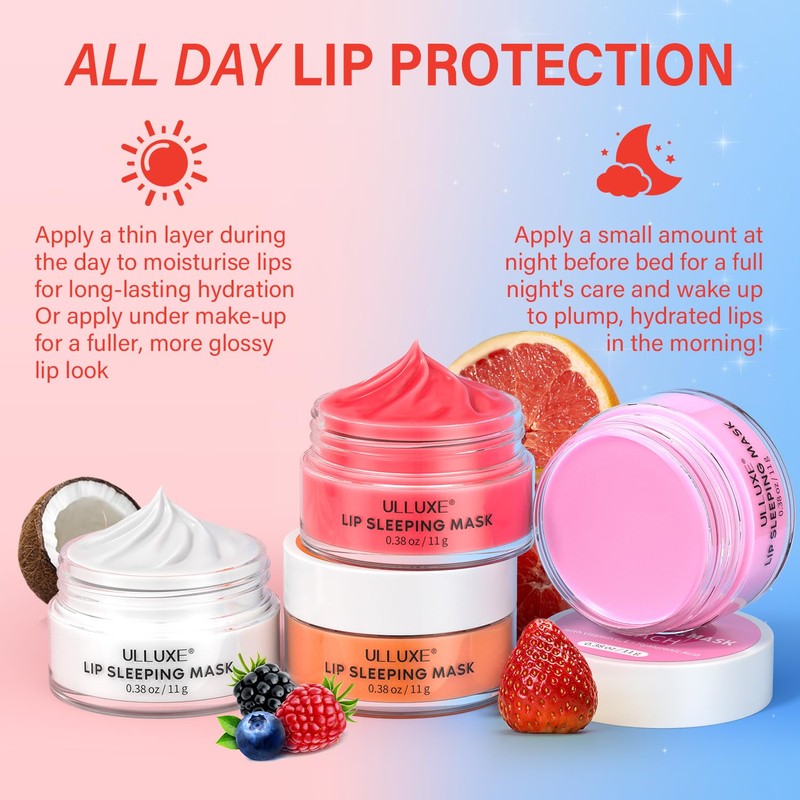Lip Mask Set 4 Pcs, Overnight Lip Sleeping Mask with