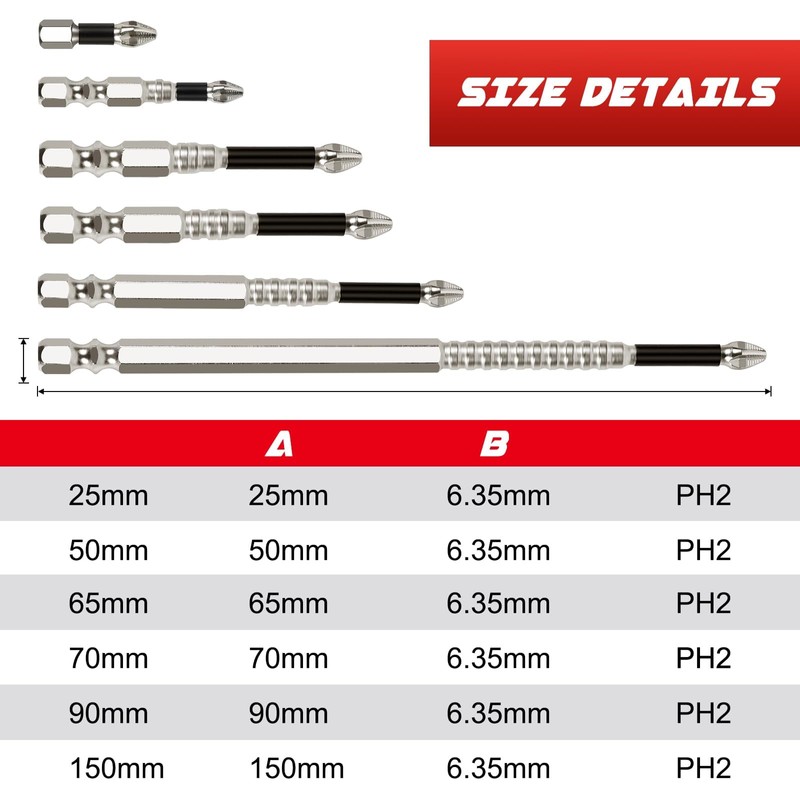 High Magnetic Screwdriver Drill Bit Set, 6PCS Anti-Slip Magnetic Drill