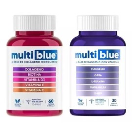 Multiblue Kit Colágeno Biotina + Relax Magnesio, Gaba Sabor Sin Sabor