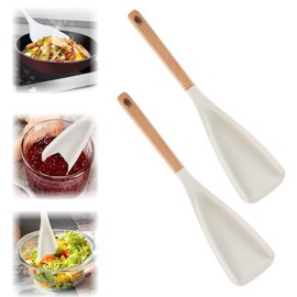 Neuer 2-in-1 Multifunktions-Löffel Spatellöffel, Multi Function Spoon, Hängenden, Hölzernen Griff Spatel Kochlöffel zum Kochen,Silikon Kochlöffel mit Holzgriff Multifunktional, Weiß