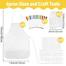 BOUBONI 36PCS DIY Kids Chef Hat and Apron Set Kids Painting Aprons with Colored Pen and Crafts Template for Baking Painting Craft