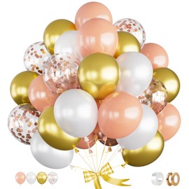 Rose Gold Party Balloons,Confetti Balloons 60 pcs Latex Balloons Set,12 inch Shiny Birthday Balloons Metallic Gold White Balloons Party Decorations Balloons for Wowen Girls Wedding Bachelorette…