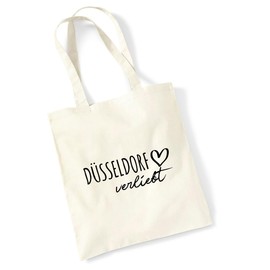 Huuraa Jute Bag Düsseldorf in Love Bag Cotton 10 Litres with Name of Your Favourite City in North Rhine-Westphalia Gift Idea for Friends and Family, natural