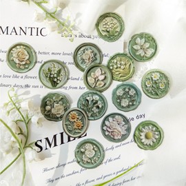 Zolarkar Flake Seals, Collage Material, 45 Pieces, Sealing Wax-like Seal, Retro 3D Flower Seal, Sealing Wax Seal, Stylish, Cute, DIY, Handmade Decorative Seal, Gentle and Fresh Flower Seal, Decoration