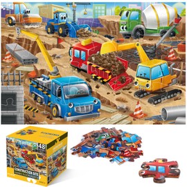 Jumbo Floor Puzzle for Kids,Construction Site Jigsaw Large Puzzles,48 Piece Construction Vehicle Puzzle for Toddler Ages 3-5,Children Learning Preschool Educational Toys,Gift for 4-8 Years Old