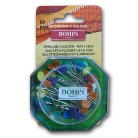 Bohin 26661 Quilter's Flower Head Pin, 32 Size, Assorted Colors, 50-Pack