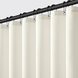 MIULEE Waffle Weave Fabric Shower Bath Curtain with 12 Metal Hooks Modern Heavy Duty Washable Waterproof Thick Cloth Shower Curtains Set for Bathroom Hotel Bathtub, W72*L80, Ivory