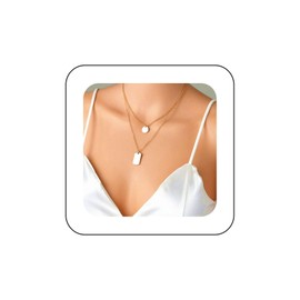 Cimenexe Bohemian Layered Square Pendant Necklace Choker Gold Coin Choker Necklace Vintage Rectangle Necklace Chain Geometric Disc Necklace Jewelry for Women and Girls Gifts